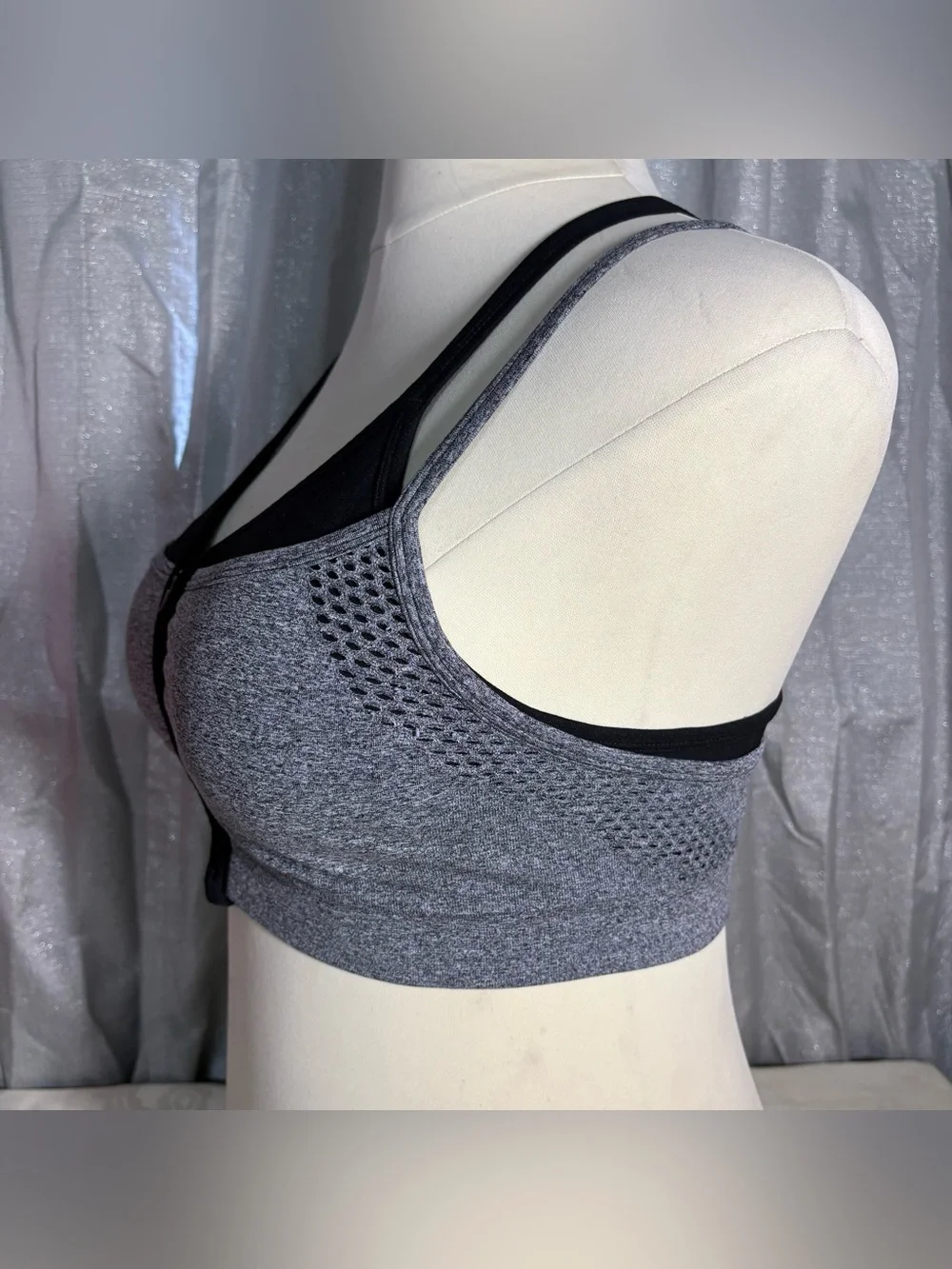Athletic Works Gray and Black Front-Zip double layer  Sports Bra